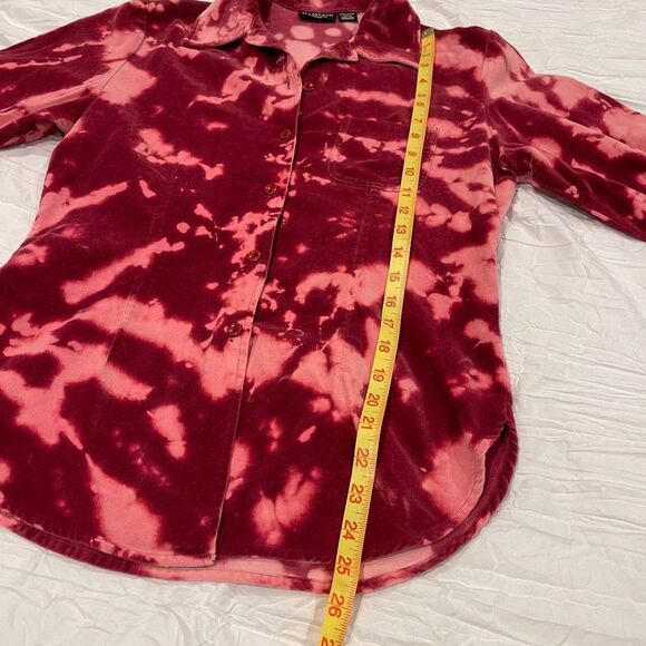 AT LAST & CO JEANSWEAR Y2K PINK TIE DYE BUTTON DOWN VELVET TOP SZ Med - Picture 5 of 6